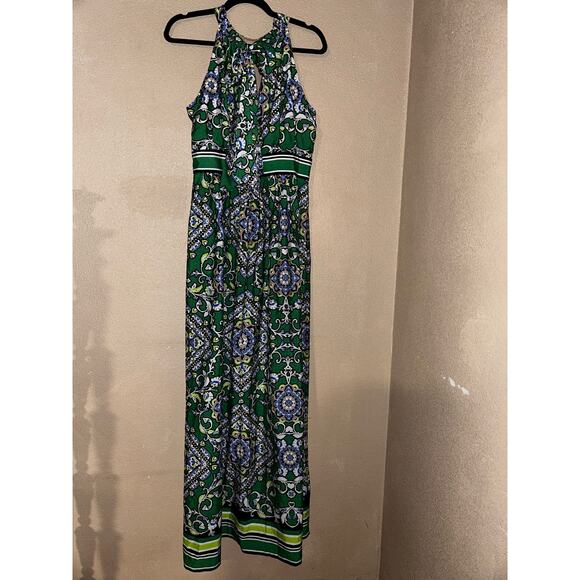 Jessica Howard Green Floral Sleeveless Halter Maxi Dress - Picture 1 of 10